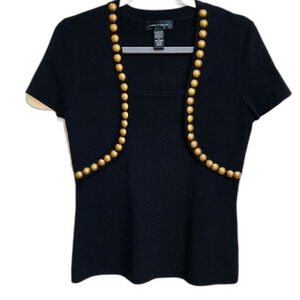 Cable and Gauge black top short sleeve with gold metal deco size S